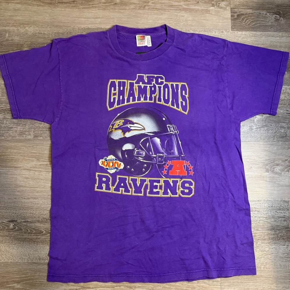 Vintage Baltimore Ravens AFC Champions Super Bowl XXXV T-Shirt Purple XL 2001